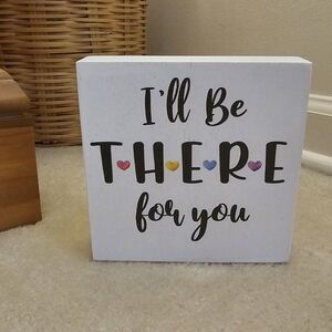 Decorative "Friends" White Block with Multicolor Hearts